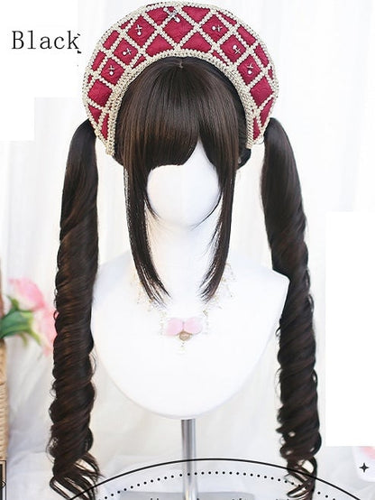 Wellig Rosa/Schwarz/Dunkel Mit Perücken Braun/Hellbraun/Grau/Blond Lang