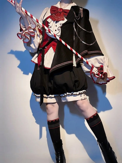 黒王子風フルレッドシャツプレッピーファッション+セットベージュ