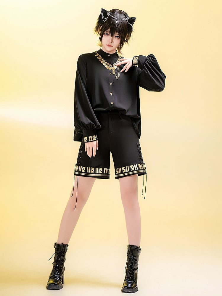 Embroidery Black Style Ouji Shorts Straight-leg Egyptian Lolita