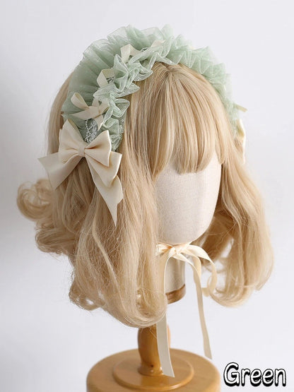 18-Color Ruffled Bow Tulle Hairband Lolita