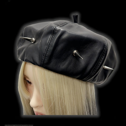 Punk Black Studs Design PU Beret