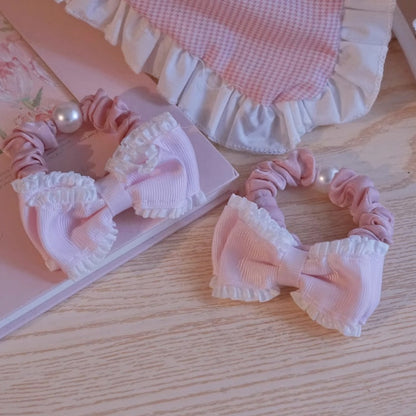 Decorated Beaded Trim Bowknot Lace Scrunchies