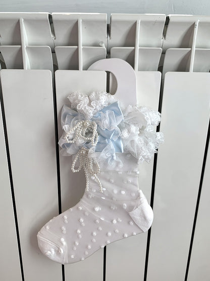 Yellow/Pink/Blue/Black Pattern Ankle Bowknot Beaded Trim Lace Socks Polka-dot