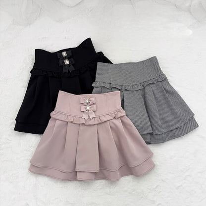 Pink Corset Waist Double-Layered Skirt with Detachable Bowknots Dusty Kei Jirai