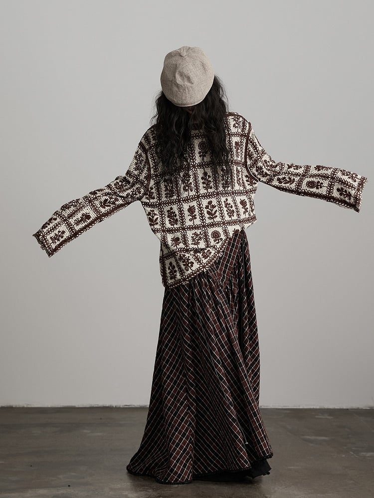 Sweater Knit Floral Pattern Coffee