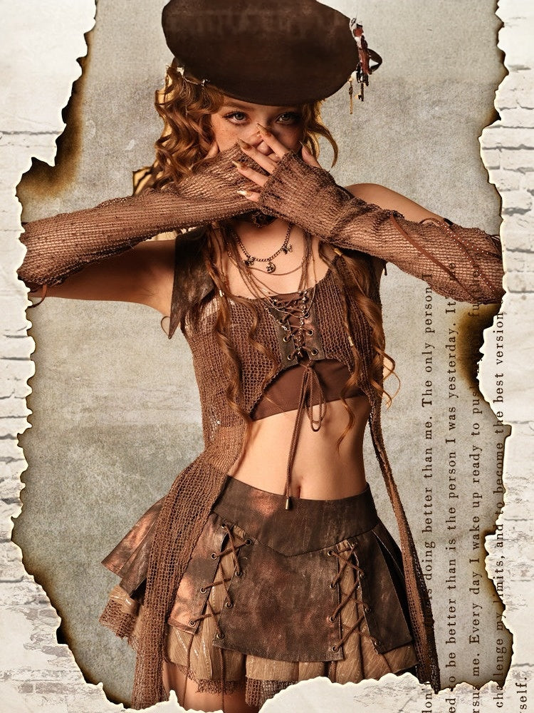 Brown Bandeau Top in Wasteland Style - Virtual Orbit