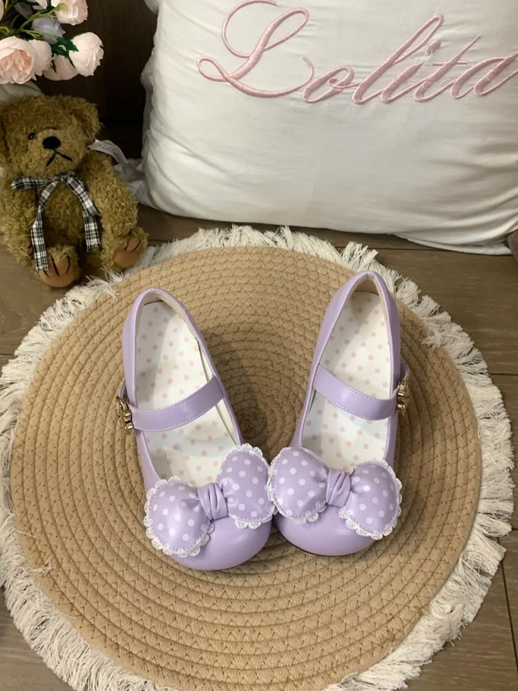 PU Heels Purple Sweet Round Low/Mid Toe Design Snap Lolita with