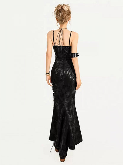 Black V-Neck Sleeveless Lace-Up Gothic Dress