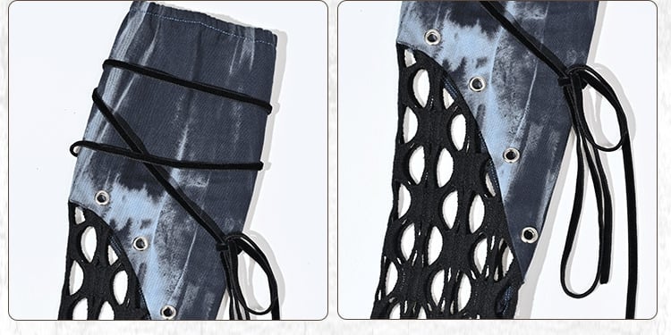 パンクロックブルーメッシュパッチワークタイダイスリーブ