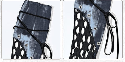 パンクロックブルーメッシュパッチワークタイダイスリーブ