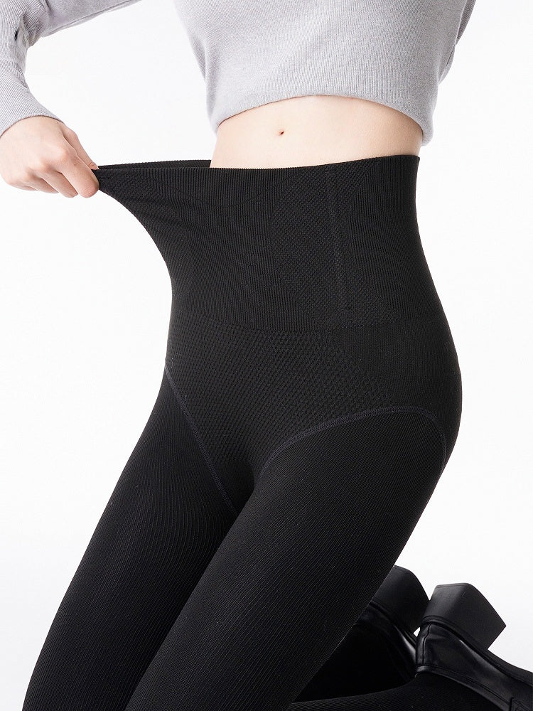 Dark Fishbone Version Warm High-Waist Gray/Black Tights Slimming Fleece-Lined