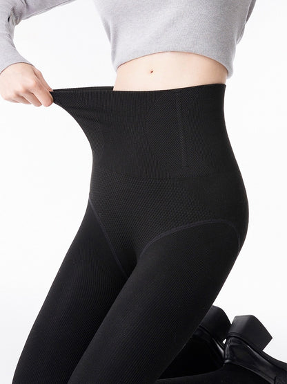 Dark Fishbone Version Warm High-Waist Gray/Black Tights Slimming Fleece-Lined