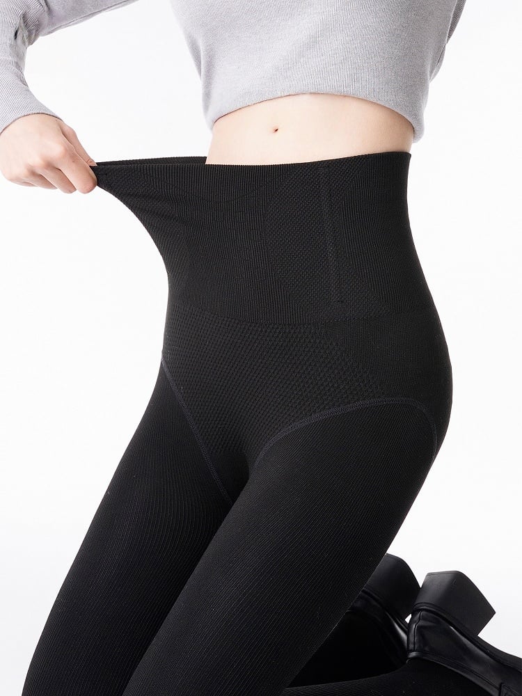 Version Thick Slimming Gray/Black Fishbone Tights High-Waist Warm Dark Fleece