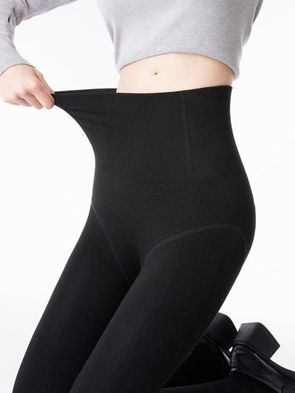 Collant amincissant épais gris/noir à chevrons, taille haute, chaud, en polaire foncée