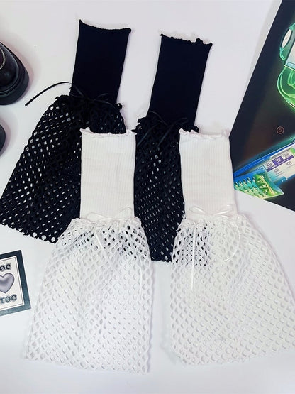 Hohl-out Stulpen Y2K Details Design Schwarz/Weiß Bowknot Bein