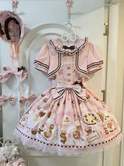 Zweiteiliges Thema Fake Desserts Bärenkleid Pink Lolita Sweet Print Design