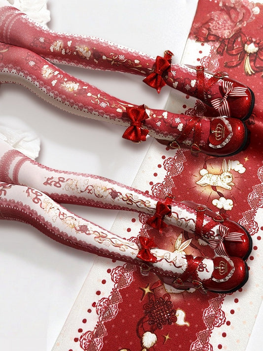 Lolita White/Red Print Lantern Bunny Tights
