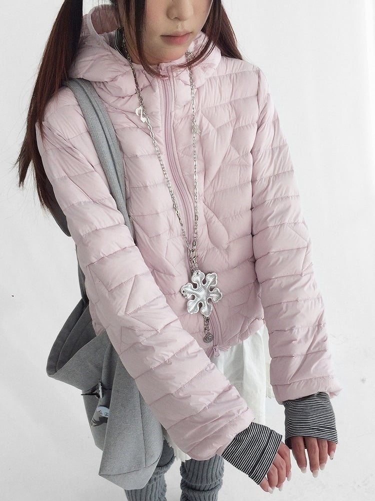 with Star Pink Hoodie Kawaii Front in Daily Pattern Closure Zipper Teardrop Jacket