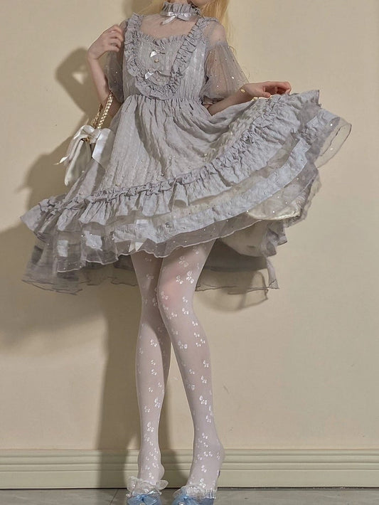 Style Semi-Sheer (White) Bow Pattern Lolita Tights