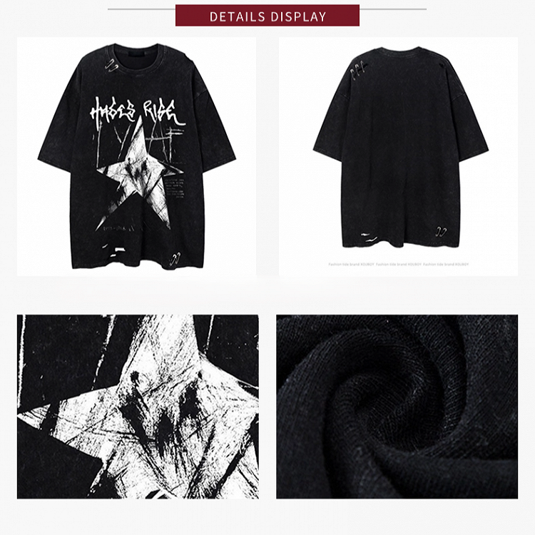 Black/White Vintage Washed Oversized Star Print T-Shirt