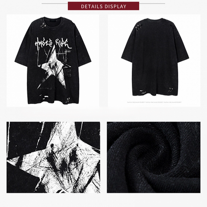 Black/White Vintage Washed Oversized Star Print T-Shirt