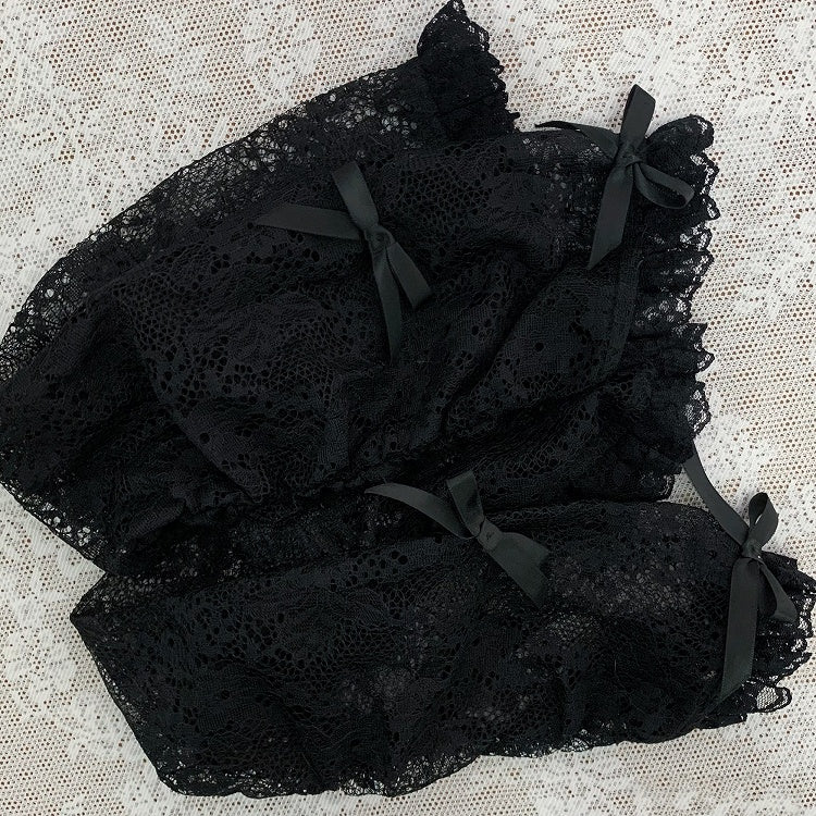 Lace Arm Sleeves with Bow Detail in Black and White - Ekomi