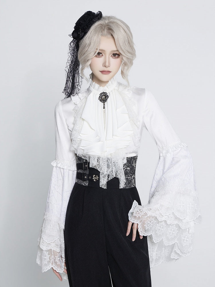 Flounce Collar Bell Sleeve Blouse with Lace Patchwork - DevilInspired Exclusive Collection