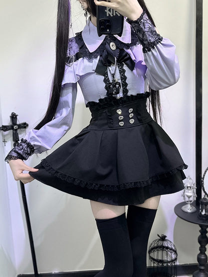 | Shoulder Kei Cutout Blouse with Dusty Purple Heart Decorative Look Buckle Jirai