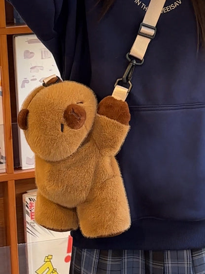 かわいいカピバラのブラウンぬいぐるみバックパック/クロスボディ