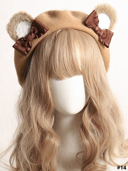 20 Color Options Sweet Lolita Plush Bear Ear Bowknot Beret