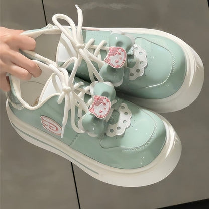 Sneakers Round-Toe Green with Appliques Lolita Wing Cat Light Sweet Platform
