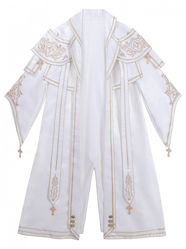 Gothic White Lolita Coat Gold Cross Button Details - Xiong Dou Jiang