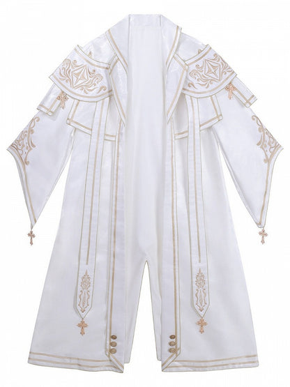 Gothic White Lolita Coat Gold Cross Button Details - Xiong Dou Jiang