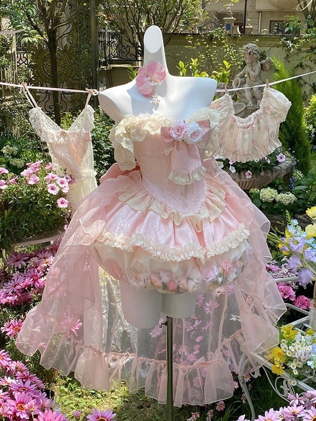 Kei Pink Fairy Bubble Korsettkleid mit floralen Verzierungen