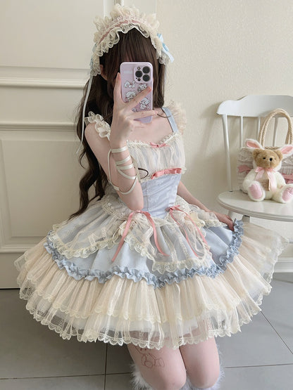 Bows Skirt Blue Balletcore Short Fabric Small Dress Lolita Jumper