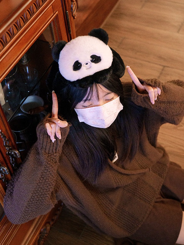 Black And White Cute Panda Plush Hat