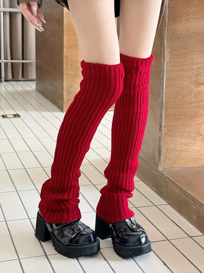 Jambières tricotées rouge vin/blanc Y2K 90 cm