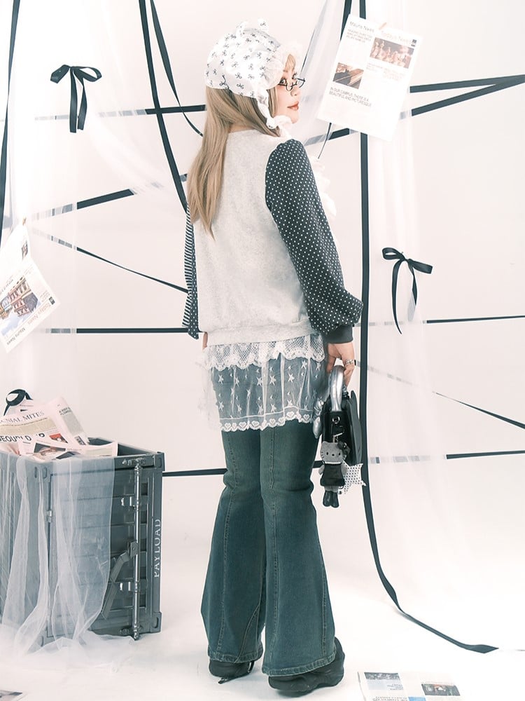 Y2K Size Embroidery Plus Floral White Overskirt Star with Sheer