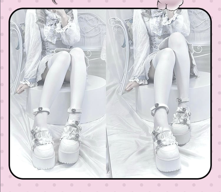 with Landmine Matte 10cm Heel Platform Rhinestones Chunky Glitter White Bowknot Shoes Style Heart