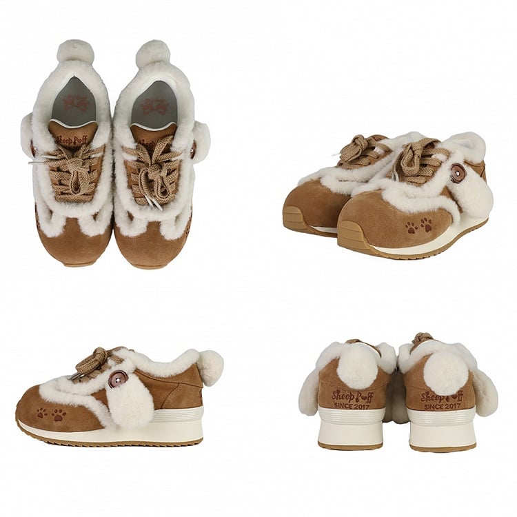 Sneakers Embroidery Sweet Lolita - Brown Paw