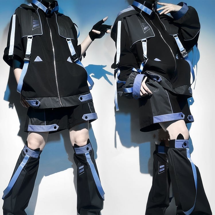Cyber ​​Neko Techwear Dreiteiliges Set – Windbreaker-Jacke