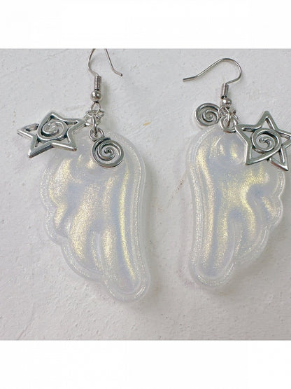White Wing Earrings with Star Decoration - OJOJ