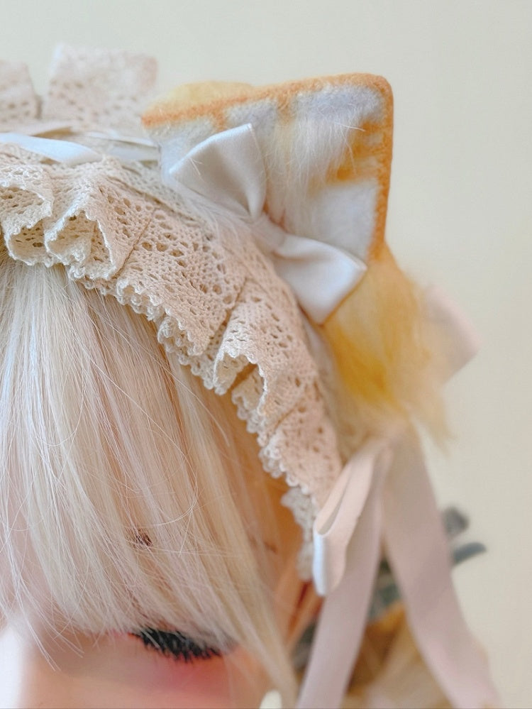 with Ears Accents Lace Light Fur Cat Orange Hairband Bow Faux
