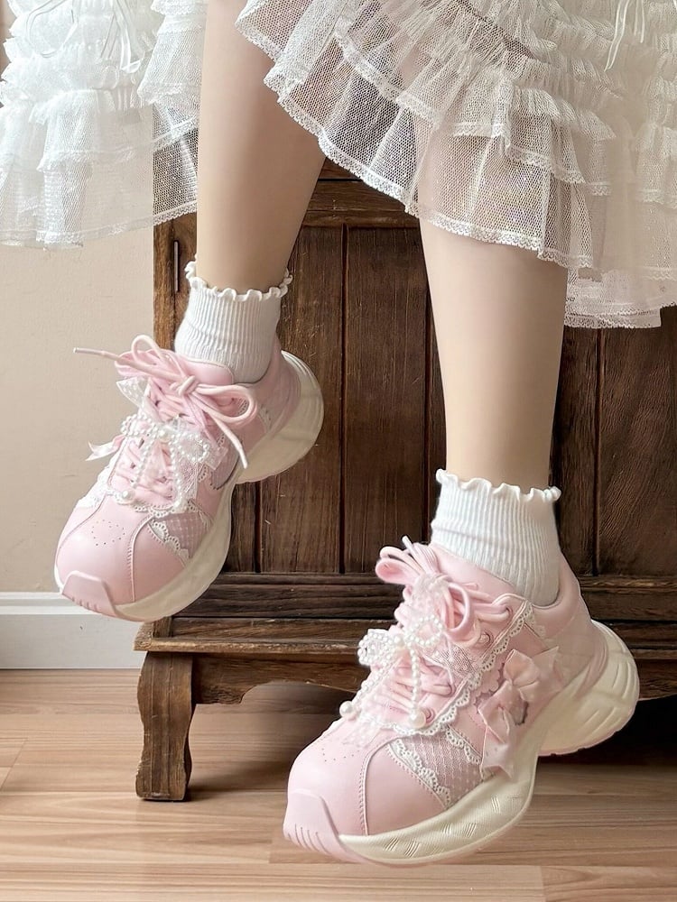 Lolita Sweet Delicate Shoes Lace - Platform Pink Trim