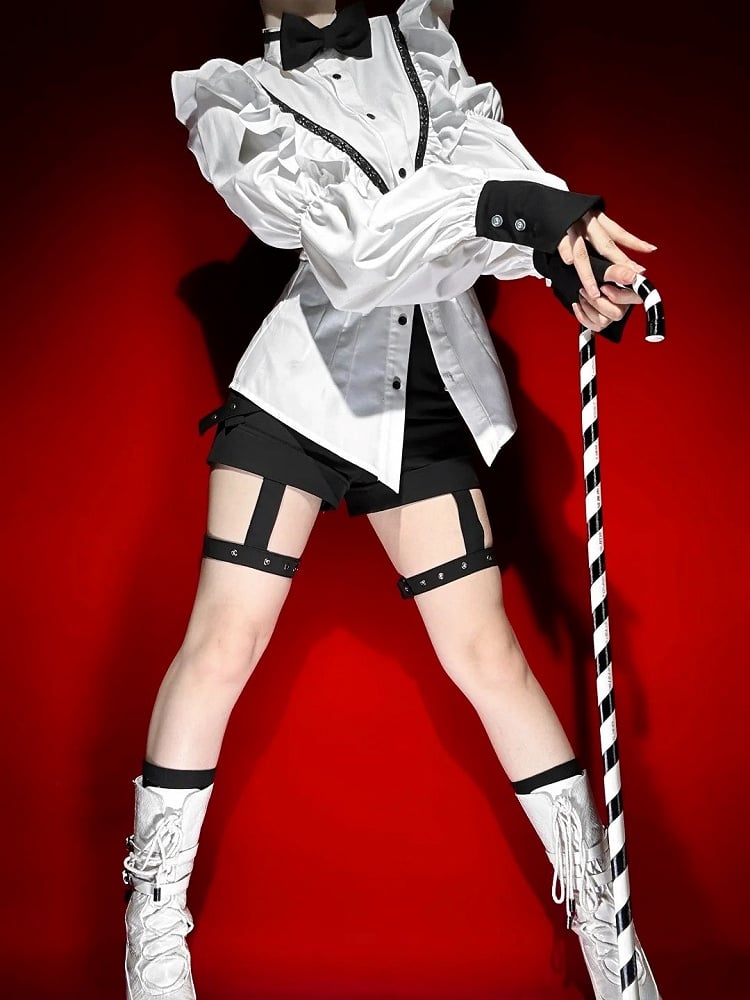 Crisp White Ruffled Shirt with Bow Tie for Ouji - Shi Zhi Mao