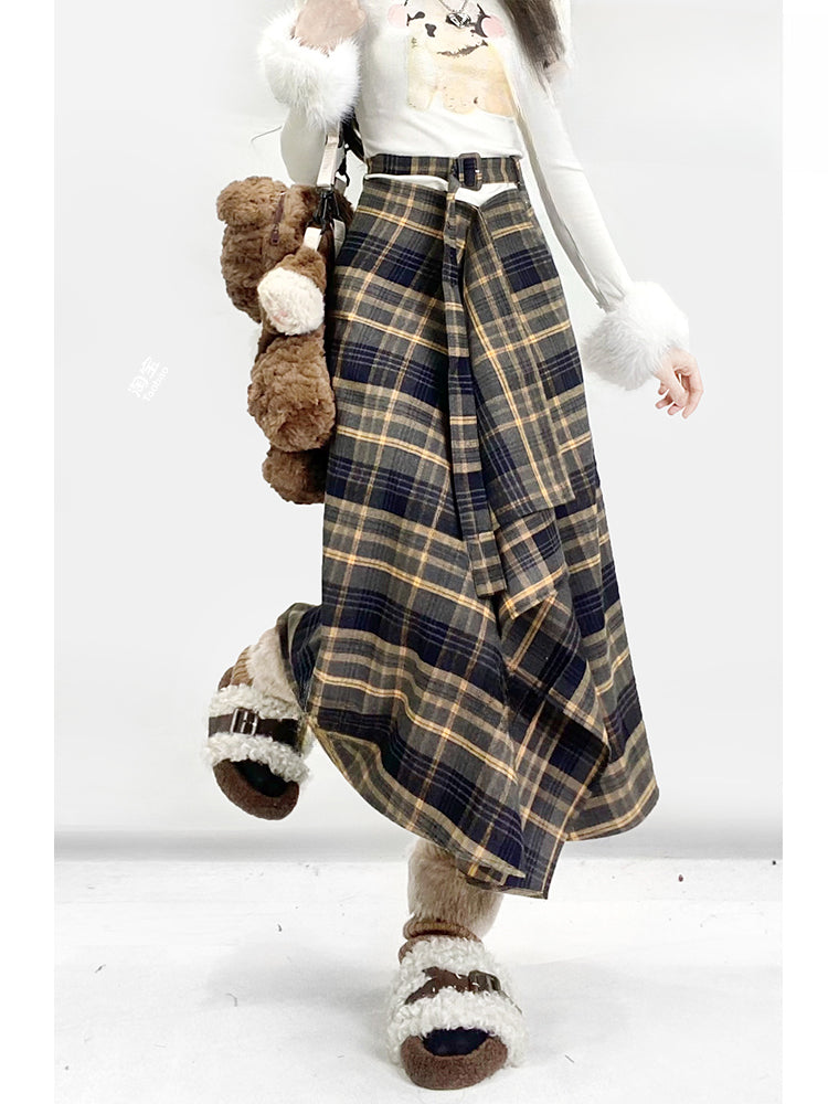 Black and Yellow Plaid Midi Length Vintage Skirt