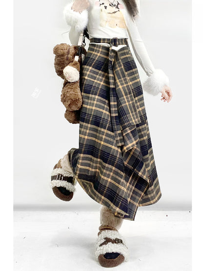 Black and Yellow Plaid Midi Length Vintage Skirt