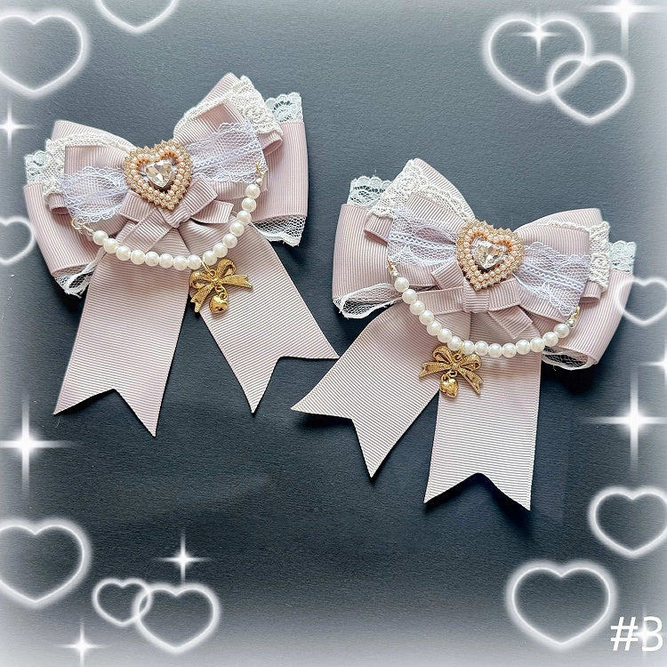 7-Style With Bow - Rhinestone Pink Jirai Hairclips Kei