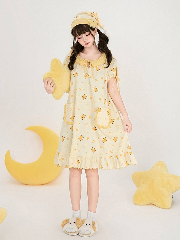 Yellow Mango Print Peter Pan Dress - Tan Tuan