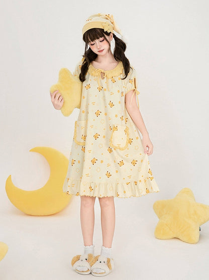 Yellow Mango Print Peter Pan Dress - Tan Tuan